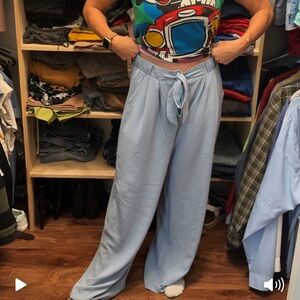 Sky Blue Women's Wide-Leg Pants